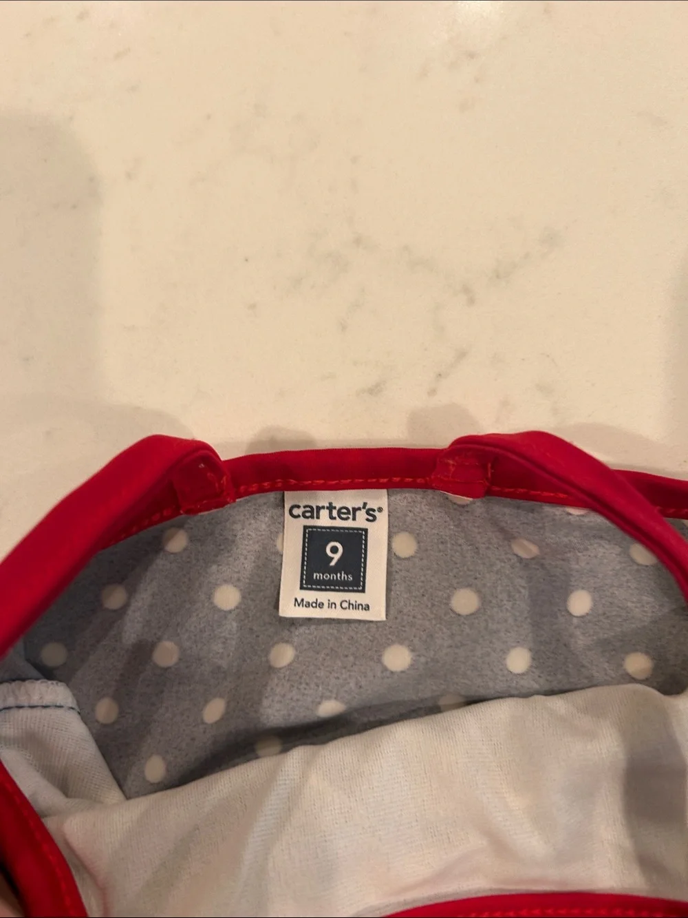 Carter's Navy Polka Dot One-Piece Swimsuit with Red Ruffle Skirt